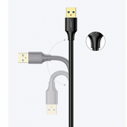 Кабель-удлинитель USB 3.0 (папа - мама) длина 1,5 м Ugreen US129 черный