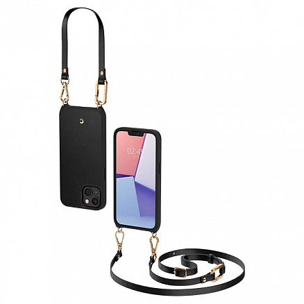 Чехол для iPhone 13 кожаный с ремешком Spigen Cyrill Classic Charm черный