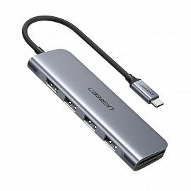 Хаб (разветвитель) Type-C - HDMI 4K 30Hz, 3 х USB 3.0 с картридером SD и MicroSD Ugreen CM195 серый