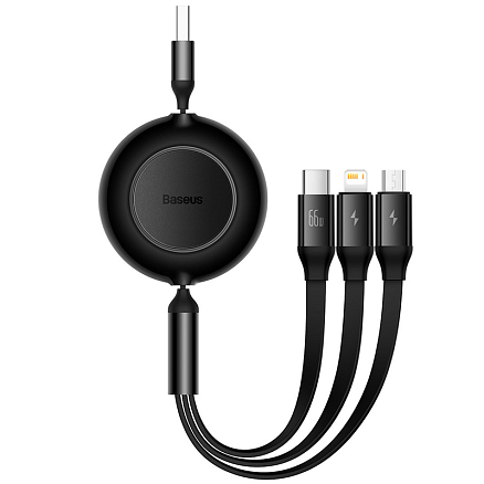 Кабель USB - MicroUSB, Lightning, Type-C для зарядки 1,1 м 3.5А плоский Baseus Bright Mirror черный