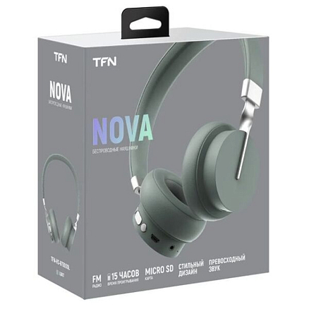 Наушники беспроводные TFN Nova полноразмерные с микрофоном зеленые