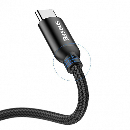Кабель USB - Type-C + переходник на Lightning для зарядки 23 см 2.4А плетеный Baseus U-Shaped черный
