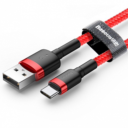 Кабель Type-C - USB 2.0 для зарядки 1 м 3А плетеный Baseus Cafule (быстрая зарядка QC 3.0) красно-черный