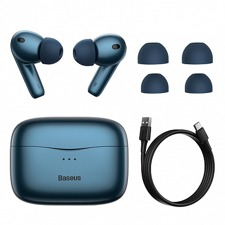 Наушники TWS беспроводные Bluetooth Baseus Simu S2 вакуумные с микрофоном и активным шумоподавлением синие