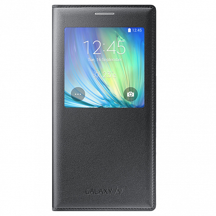 Чехол для Samsung Galaxy A7 с окошком оригинальный S-View Cover EF-CA700BCE черный