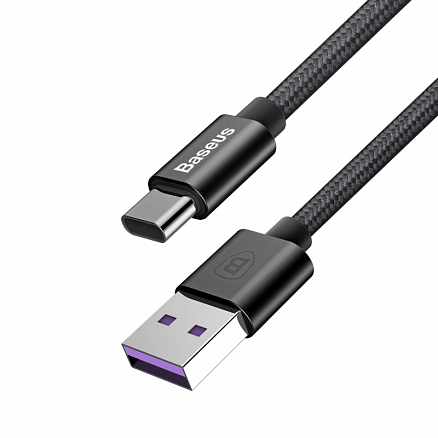Кабель Type-C - USB 2.0 для зарядки 1 м 5А плетеный Baseus Speed (быстрая зарядка QC 3.0) черный