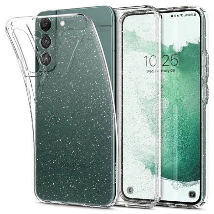 Чехол для Samsung Galaxy S22 гелевый с блестками Spigen Liquid Crystal Glitter прозрачный