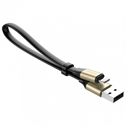 Кабель USB - MicroUSB, Lightning для зарядки 23 см 2А плоский Baseus Portable золотистый
