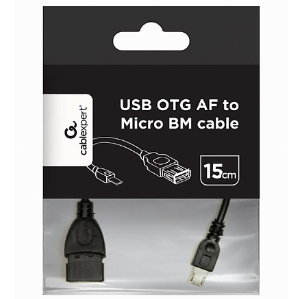Переходник MicroUSB - USB хост OTG длина 15 см Cablexpert A-OTG-AFBM-03 черный