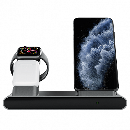 Беспроводная зарядка 3-в-1 для телефона, Apple Watch и AirPods 10W Prestigio ReVolt A1 (быстрая зарядка) темно-серая