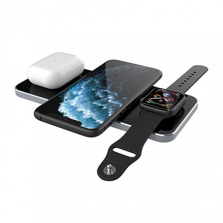 Беспроводная зарядка 3-в-1 для телефона, Apple Watch и AirPods 10W Prestigio ReVolt A5 (быстрая зарядка) черная