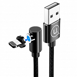 Кабель USB - Lightning для зарядки iPhone 1 м 2А магнитный с угловым Lightning Usams U54 черный