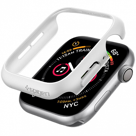 Чехол для Apple Watch 44 мм пластиковый тонкий Spigen Thin Fit белый