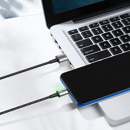 Кабель USB - MicroUSB, Lightning, Type-C 2 м 2А со сменными штекерами магнитный плетеный Baseus Zinc черный