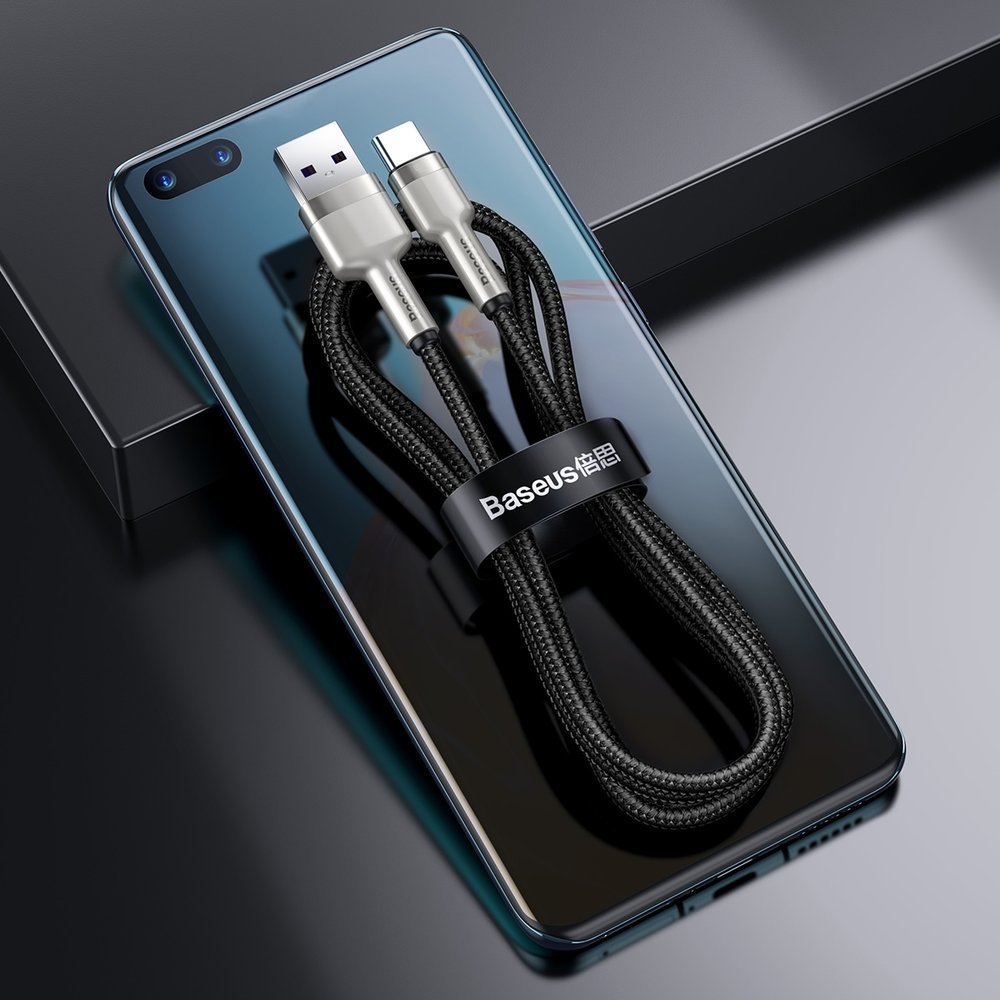 

Кабель Type-C - USB для зарядки 1 м 5А 40W плетеный Baseus Cafule Metal Data (быстрая зарядка Huawei, QC) черно-серебристый