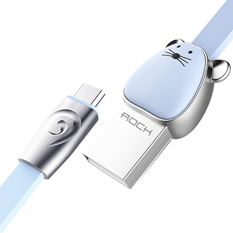 

Кабель USB - MicroUSB для зарядки 1 м 2.4A плоский Rock Zodiac Mouse голубой