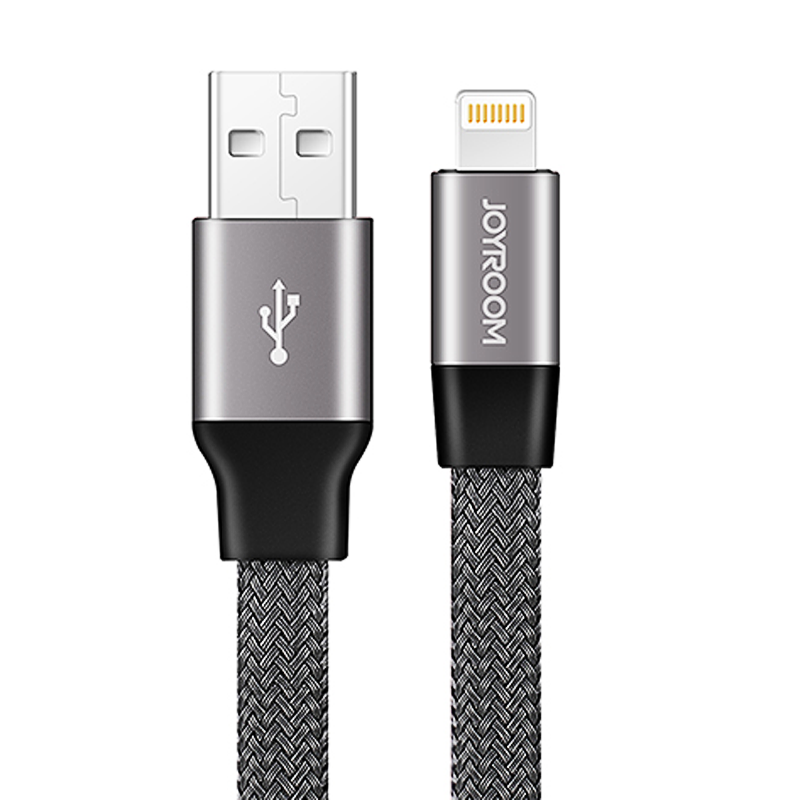 

Кабель USB - Lightning для зарядки iPhone 1 м 2.4А плетеный плоский Joyroom Magic S-M340 (быстрая зарядка QC) темно-серый