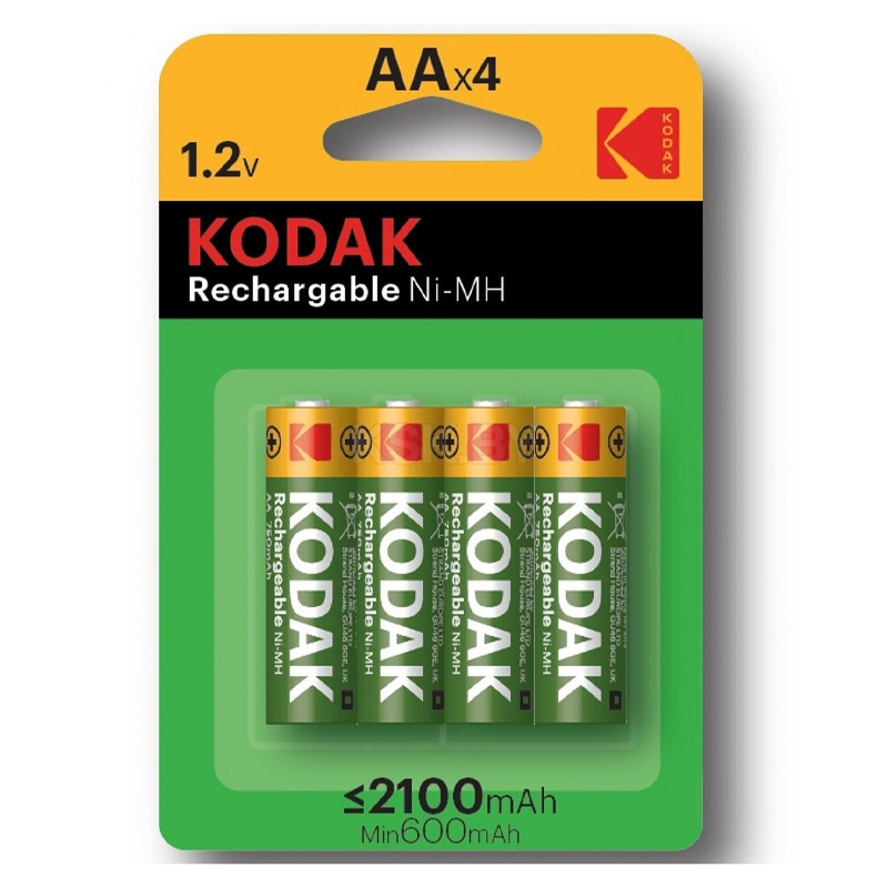 

Аккумуляторы AA (пальчиковые большие) Ni-Mh 2100мАч Kodak комплект 4 шт.