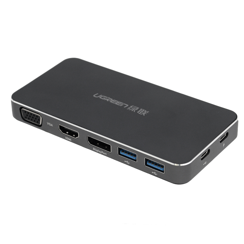 

Переходник Type-C - VGA, HDMI, DisplayPort, USB 3.0, Type-C Ugreen CM120 с питанием Type-C черный