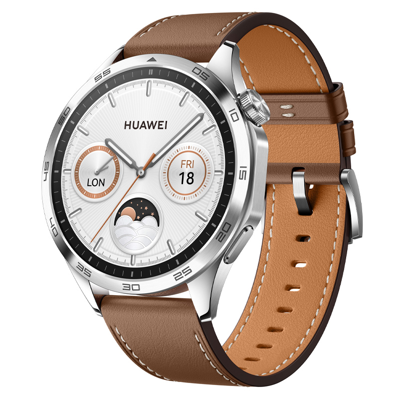 Умные часы Huawei Watch GT 4 46 мм с коричневым кожаным ремешком серые