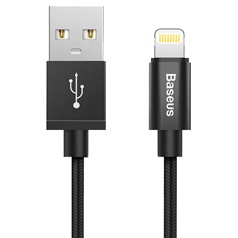 

Кабель USB - Lightning для зарядки iPhone 1 м 2.4A MFi плетеный Baseus Antila (быстрая зарядка) черный