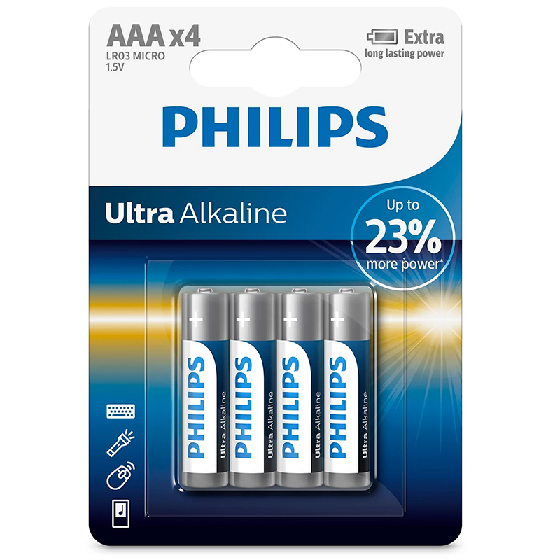 Батарейка LR03 (пальчиковая маленькая AAA) Philips Ultra Alkaline LR03E4B/97 упаковка 4 шт.