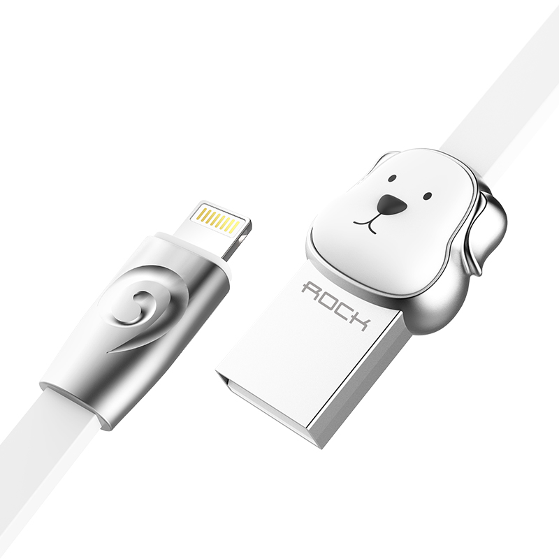 

Кабель USB - Lightning для зарядки iPhone 1 м 2.4А плоский Rock Zodiac Dog белый