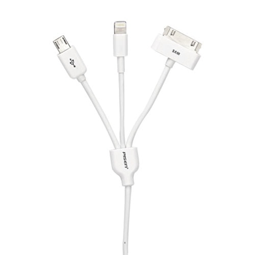 

Кабель для зарядки USB 3-в-1 microUSB + Apple 30-pin + Apple Lightning фирменный Pisen (Пайсен) белый