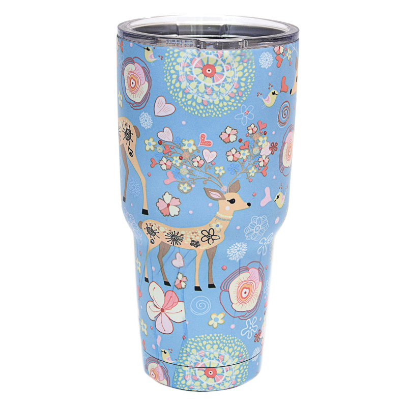 

Термокружка Rambler Tumbler 900мл Pattern Reindeer голубая