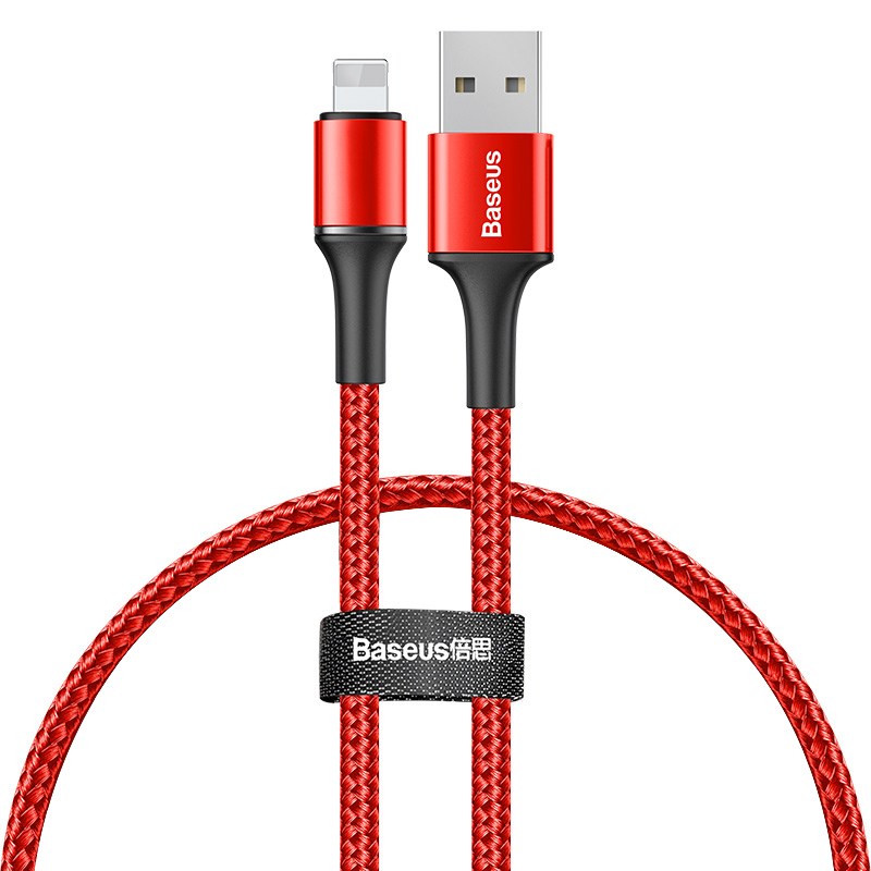 

Кабель USB - Lightning для зарядки iPhone 0,25 м 2.4А плетеный Baseus Halo красный