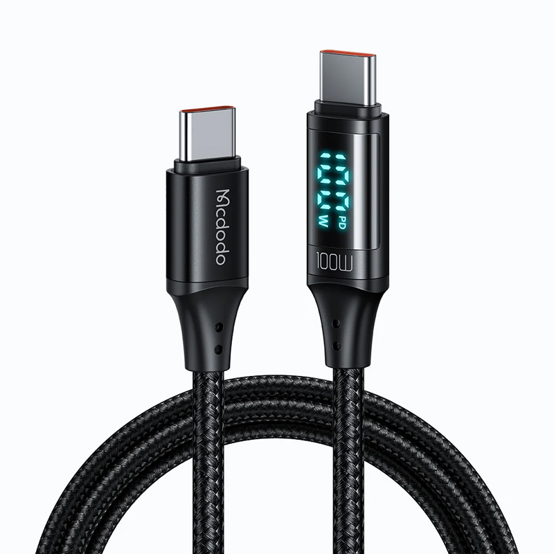 Кабель Type-C - Type-C для зарядки 1,2 м 3А 100W с дисплеем плетеный McDodo CA-1100 (быстрая зарядка PD) черный