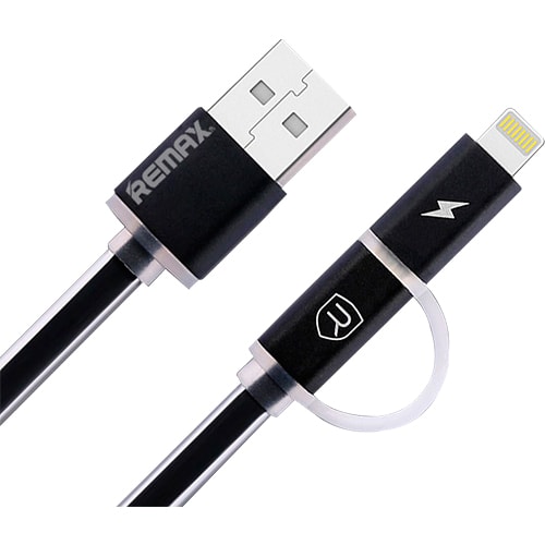 

Кабель USB - MicroUSB и Lightning для зарядки 1 м с подсветкой Remax черный