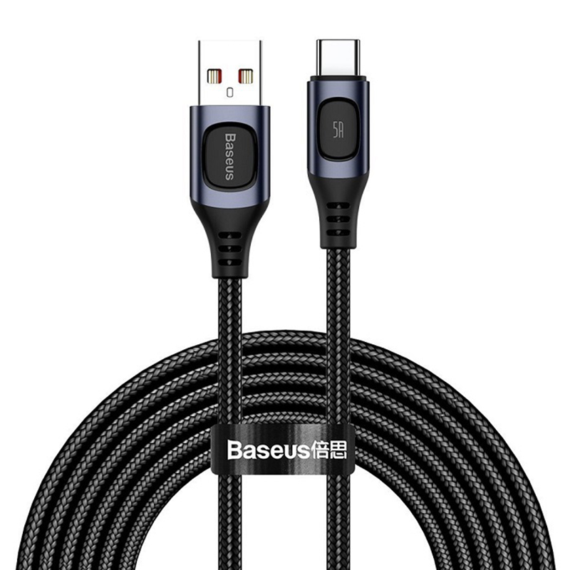 

Кабель Type-C - USB для зарядки 2 м 5A плетеный Baseus Flash (быстрая зарядка PD) черно-серый