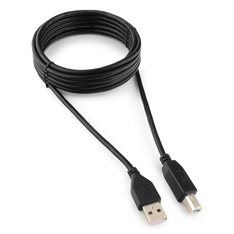 

Кабель USB 2.0 - USB B для подключения принтера или сканера 3 м Cablexpert черный