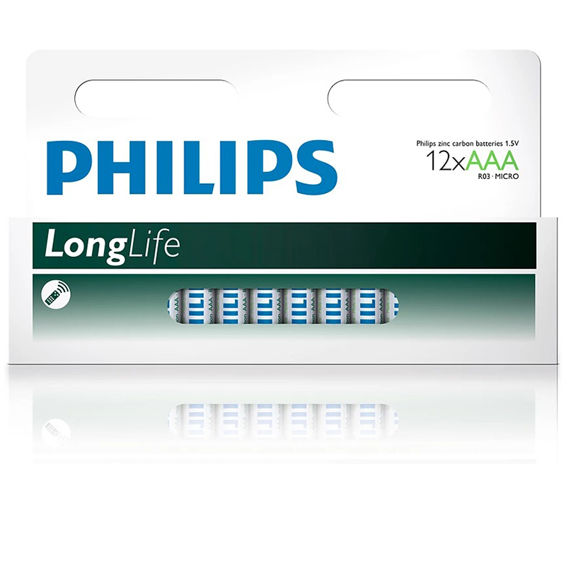 Батарейка LR03 (пальчиковая маленькая AAA) Philips Longlife Zinc R03L12B/97 упаковка 12 шт.