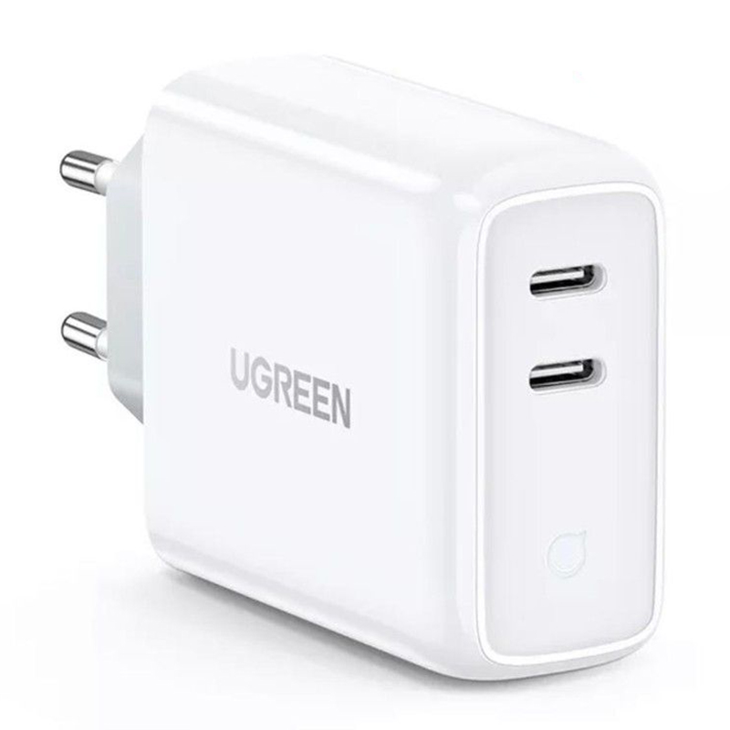 

Зарядное устройство сетевое с двумя Type-C входами 36W Ugreen CD199 (быстрая зарядка PD, QC) белое