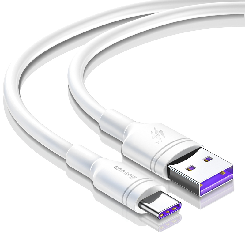 

Кабель Type-C - USB 2.0 для зарядки 0,5 м 5А Baseus Double-Ring (быстрая зарядка Huawei) белый