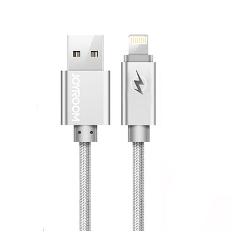 

Кабель USB - Lightning для зарядки iPhone 2 м 2.1А плетеный Joyroom S-Q4 серебристый