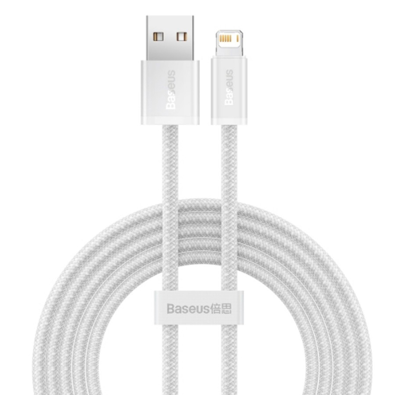 

Кабель USB - Lightning для зарядки iPhone 2 м 2.4А плетеный Baseus Dynamic белый