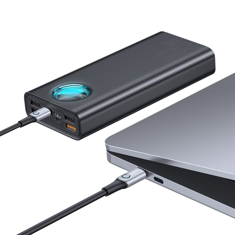 Внешний аккумулятор Baseus Amblight 30000мАч (4хUSB, Type-C, ток 3А, быстрая зарядка PD, QC 3.0, 33Вт) черный