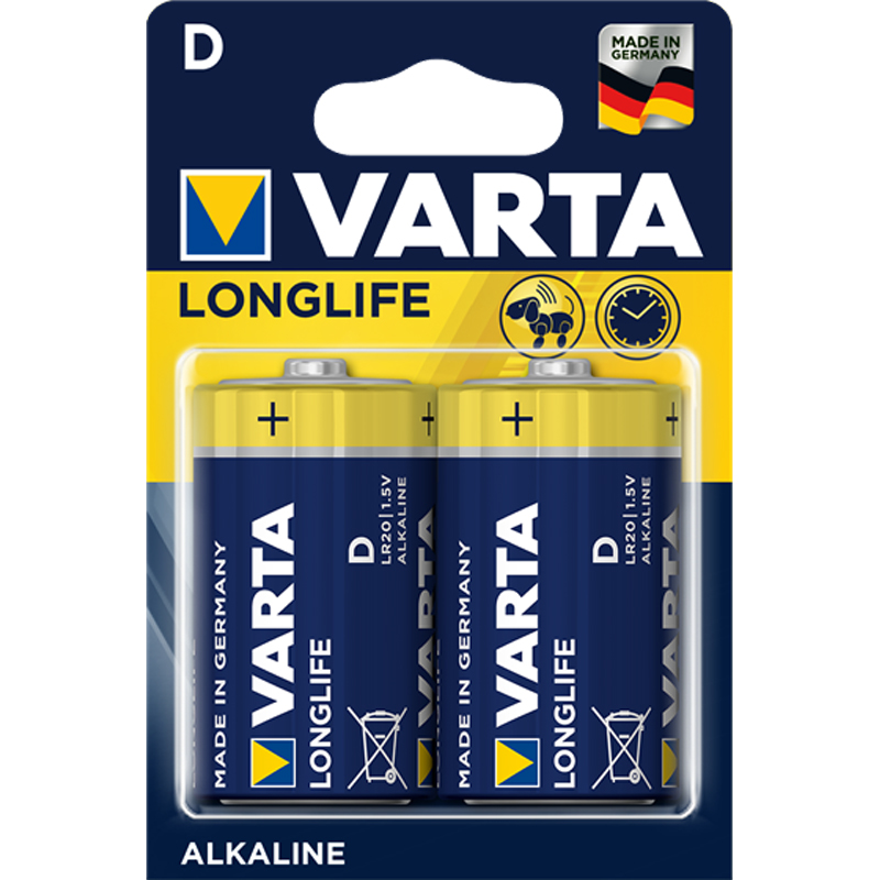 

Батарейка LR20 Alkaline (бочка большая D) Varta Longlife упаковка 2 шт.