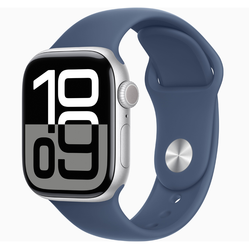 Умные часы Apple Watch 10 46 мм с синим силиконовым ремешком M/L алюминиевые серебристые