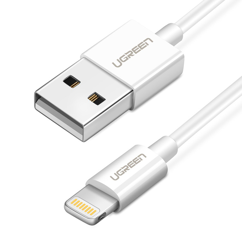 Кабель USB - Lightning для зарядки iPhone 2 м 2.4A MFi Ugreen US155 (быстрая зарядка) белый