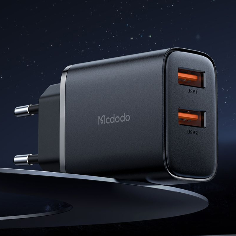 Зарядное устройство сетевое с двумя USB входами 2.4А 12W McDodo CH-5070 черное