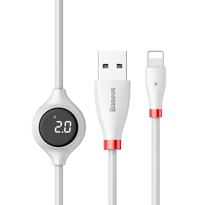 

Кабель USB - Lightning для зарядки iPhone 1,2 м 2А с дисплеем Baseus Big Eye Digital белый