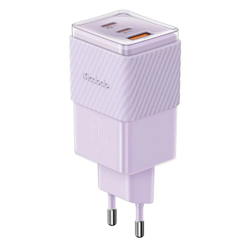 Зарядное устройство сетевое USB и двумя Type-C 70W McDodo CH-1502 GaN (быстрая зарядка PD, QC) фиолетовое