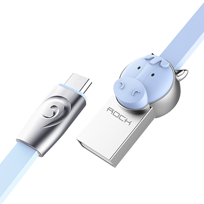 

Кабель USB - MicroUSB для зарядки 1 м 2.4A плоский Rock Zodiac Horse голубой