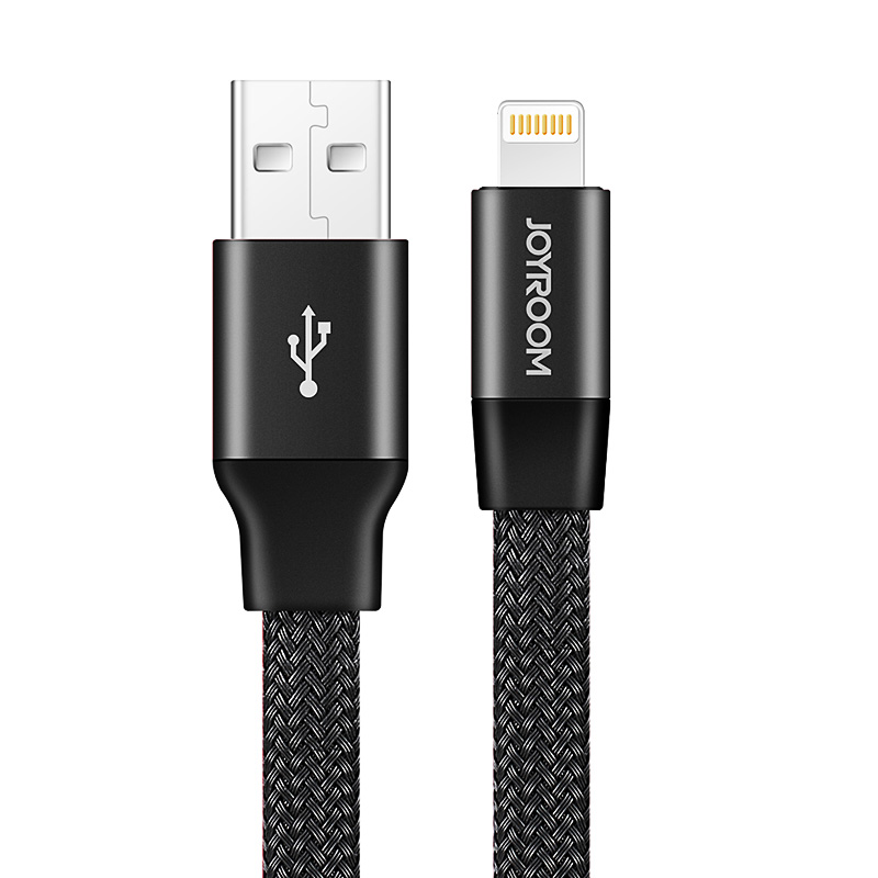 

Кабель USB - Lightning для зарядки iPhone 0,5 м 2.4А плетеный плоский Joyroom Magic S-M340 черный