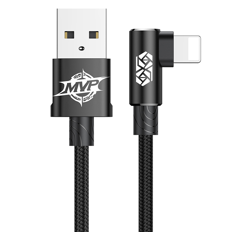 

Кабель USB - Lightning для зарядки iPhone 2 м 1.5А с угловым Lightning плетеный Baseus MVP Elbow черный