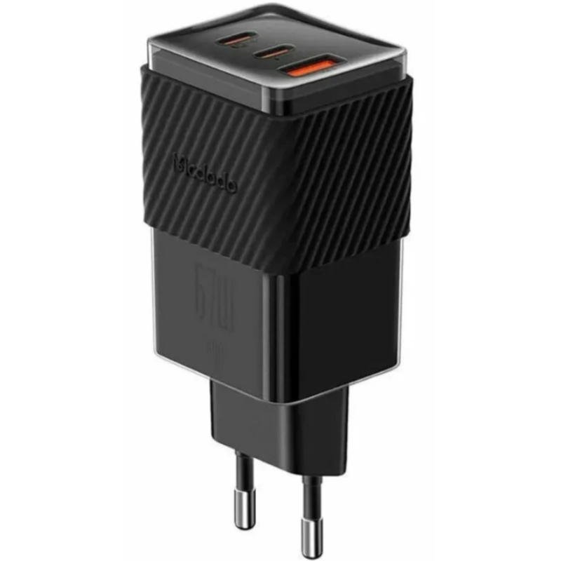 Зарядное устройство сетевое USB и двумя Type-C 70W McDodo CH-1501 GaN (быстрая зарядка PD, QC) черное